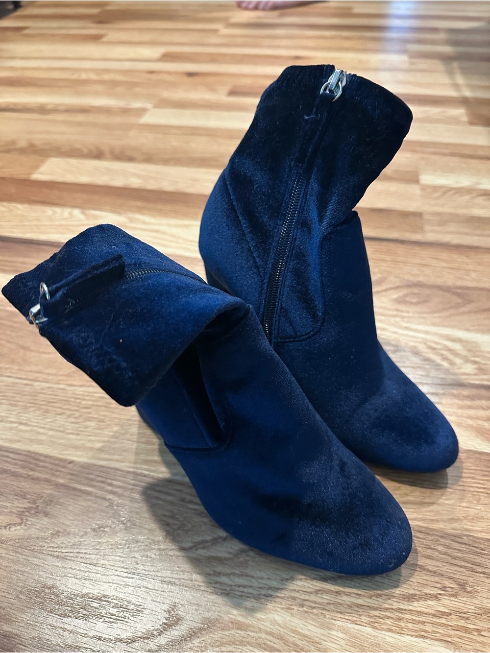 Steve Madden Navy Velvet Block Heel Ankle Boots